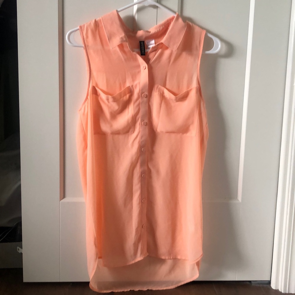 Orange Button-up Sleeveless Blouse